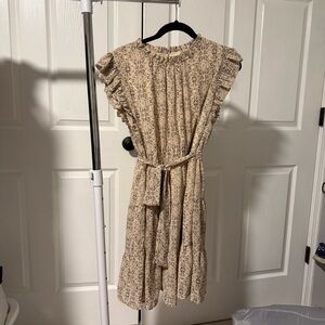 JODIFL Cream and Blue Floral Midi Dress